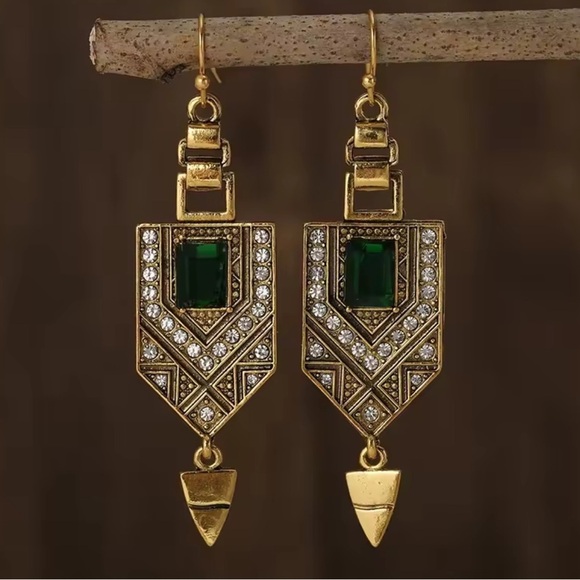 Anthropologie Jewelry - Art Deco Geometric Drop Earrings – Gold Vintage Statement Jewelry